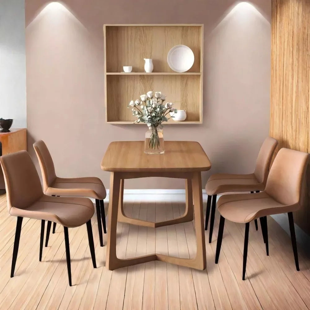Set of 4 Modern Brown Faux Leather Dining Chairs with Sturdy Metal Legs - DSARD