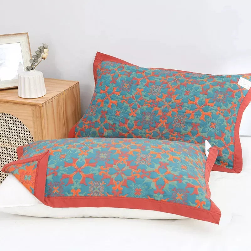 Floral Jacquard Cotton Pillow Covers with Elastic Edges, 20×31 in, Set of 2