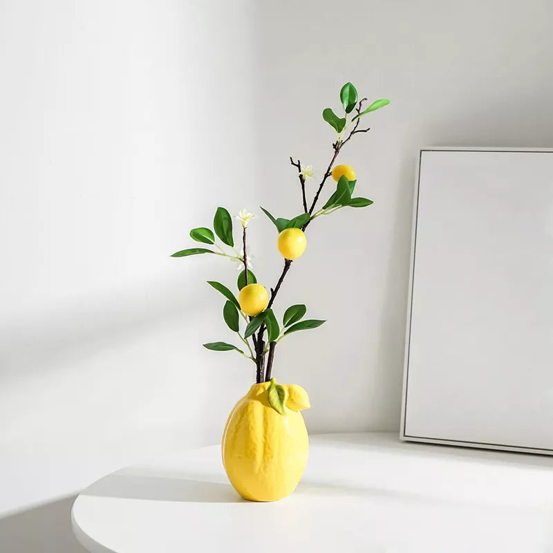 Lemon Shaped Ceramic Vase – Creative Fruit Planter for Home & Kitchen Décor