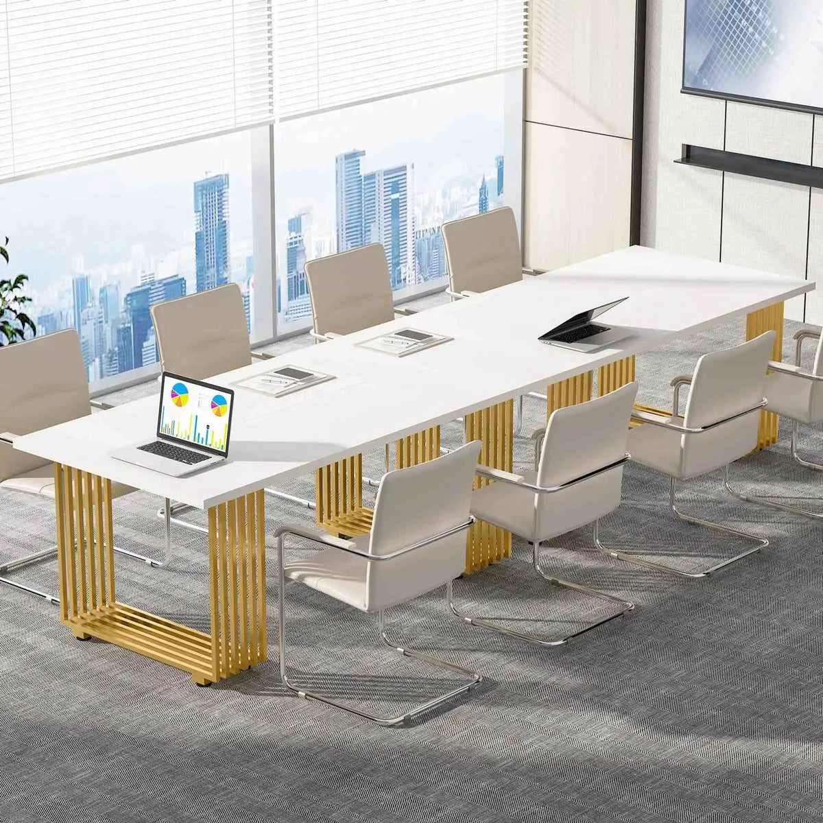 Modern White and Gold Office Desk with Metal Legs - DSARD