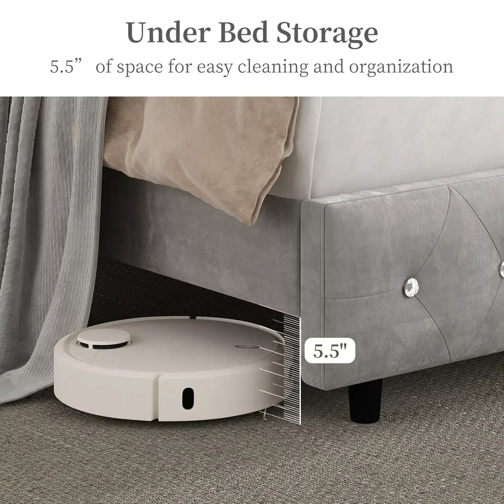 Queen LED Bed with Star Projector, Charging Station & Storage Headboard