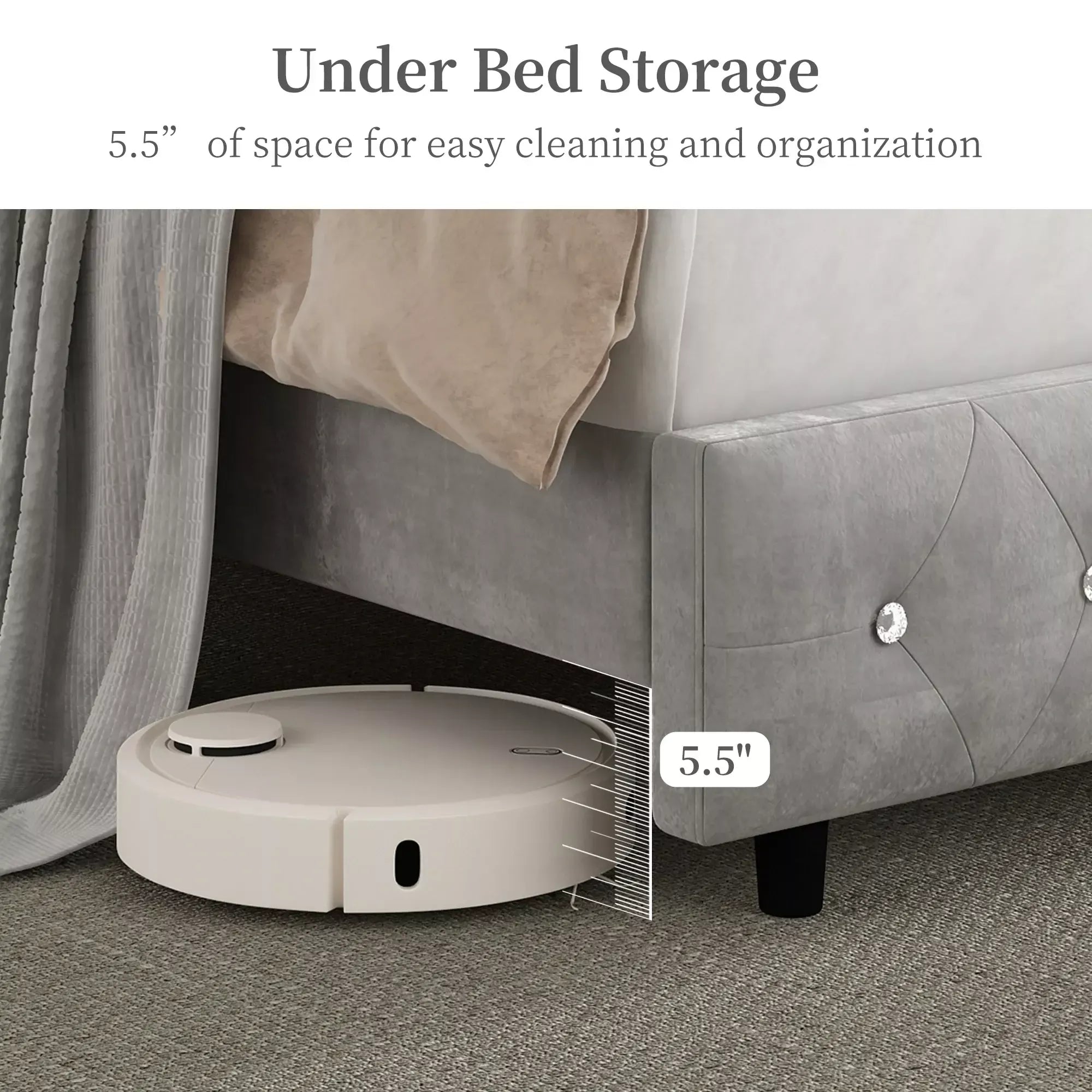 Queen LED Bed with Star Projector, Charging Station & Storage Headboard