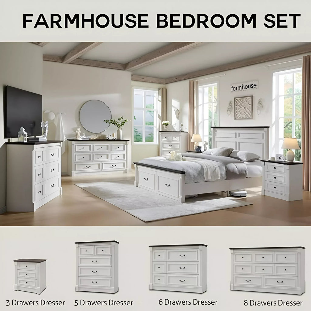 Farmhouse Full Size Platform Bed Frame with Storage Drawers & Roman Column Design - DSARD - DSARD