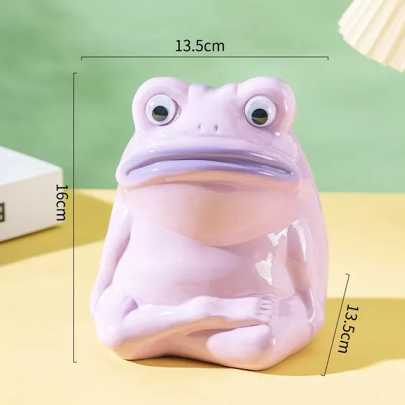 Adorable Ceramic Frog Piggy Bank – Big-Mouthed Cartoon Frog Figurine - DSARD