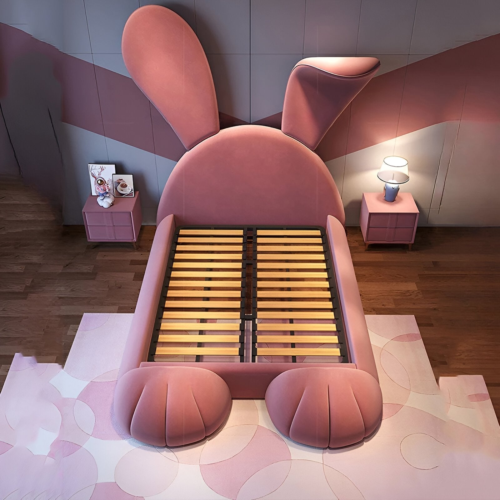 Luxury Rabbit Children’s Bed – Bunny Shaped Kids Bed with LED Lights, Velvet Upholstery & Custom Design