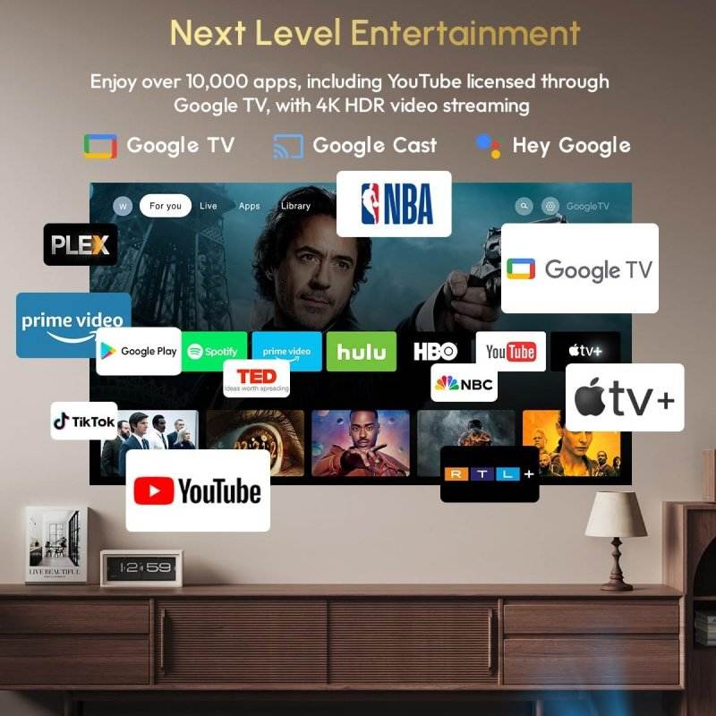 Newest 3500 ANSI 4K UHD Smart Google TV Projector with Auto Focus & Dolby Sound