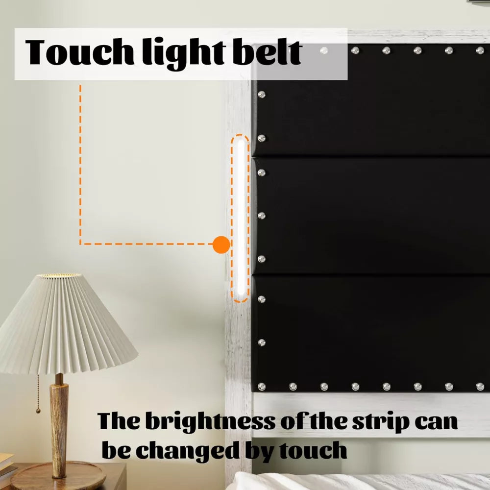 Queen Bed Frame with Upholstered Headboard, Storage Drawers & Adjustable LED Lights - DSARD