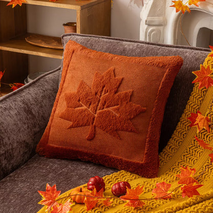 Plush Pumpkin Leaf Cushion Cover – Autumn Faux Fur Pillow Case 18×18 Inc