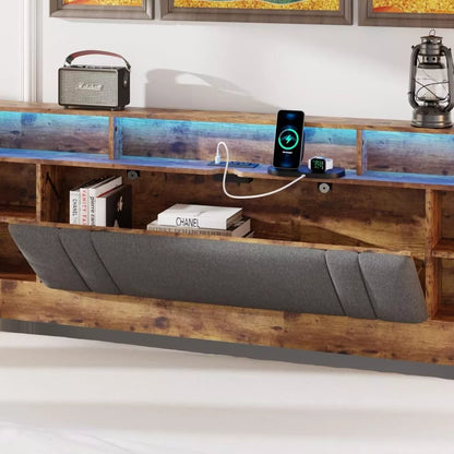 Queen Bed Frame with Upholstered Headboard, Storage, Charging Station & LED - DSARD