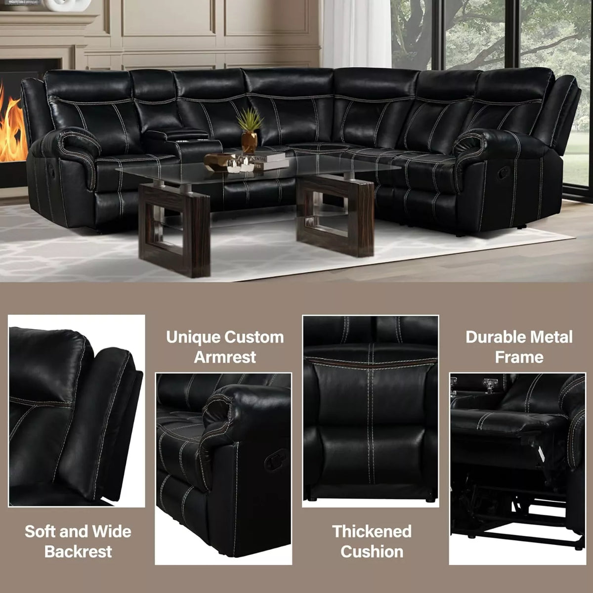 Premium Recliner Sectional Sofa with Cup Holders, USB Ports, and Storage - DSARD