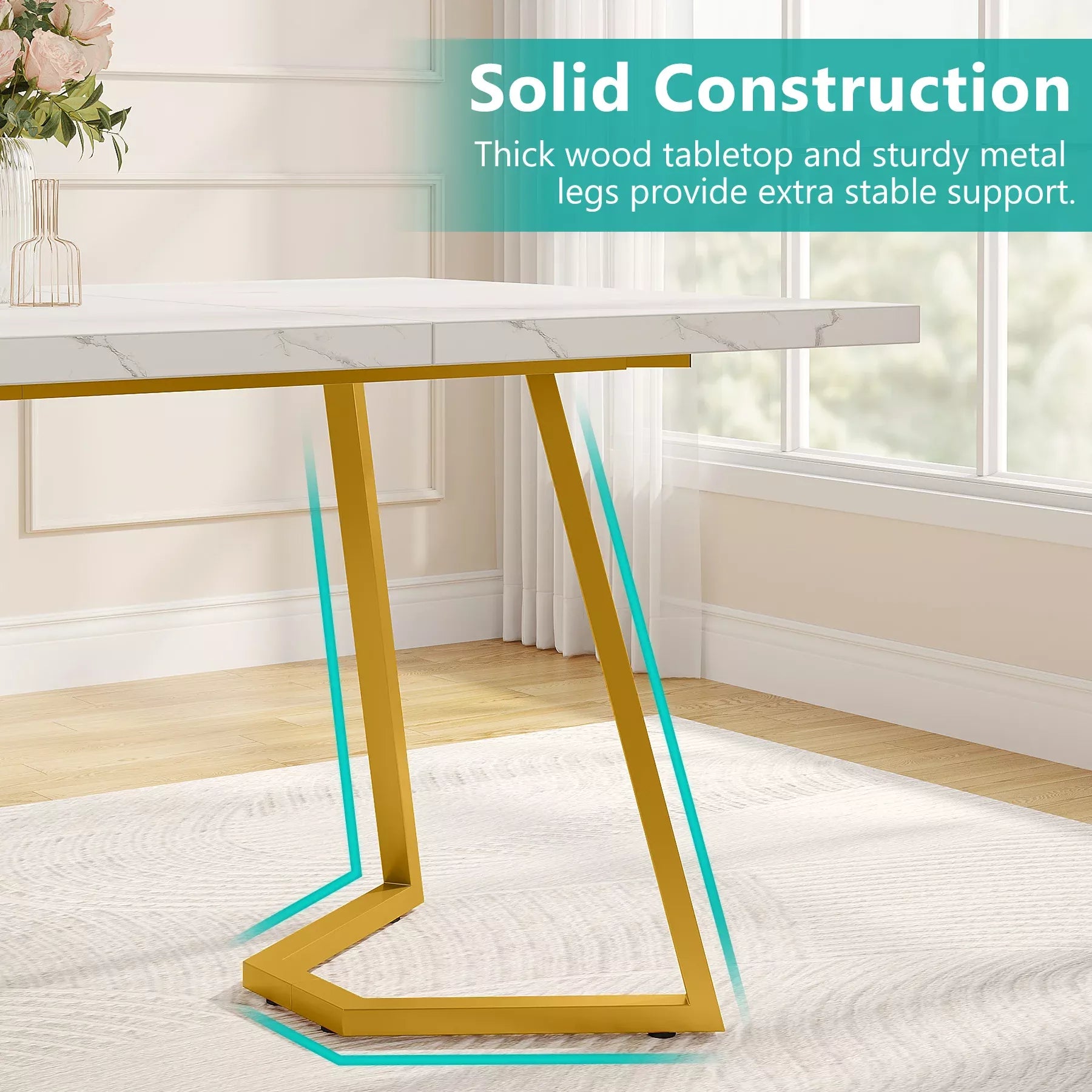 Modern White Faux Marble Dining Table with Gold Legs - DSARD