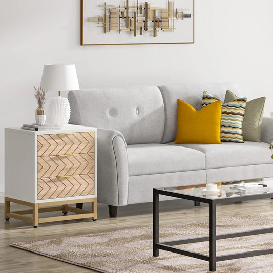 3 Drawers Nightstand Set of 2, Modern Bedside Table with Unique Chevron Design | DSARD - DSARD