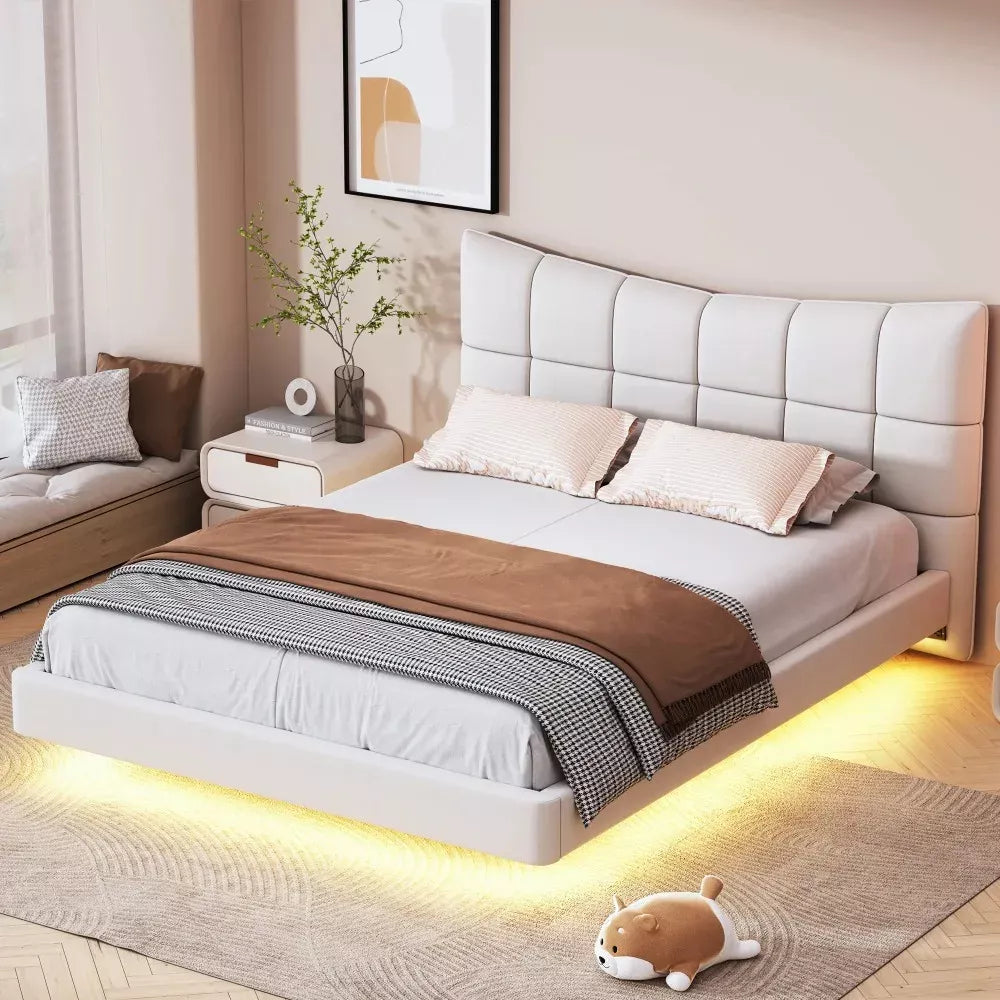 Full Size Platform Bed with LED Lights & USB Charging Station