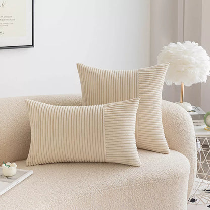 Set of 2 Corduroy Patchwork Throw Pillow Covers with Invisible Zipper