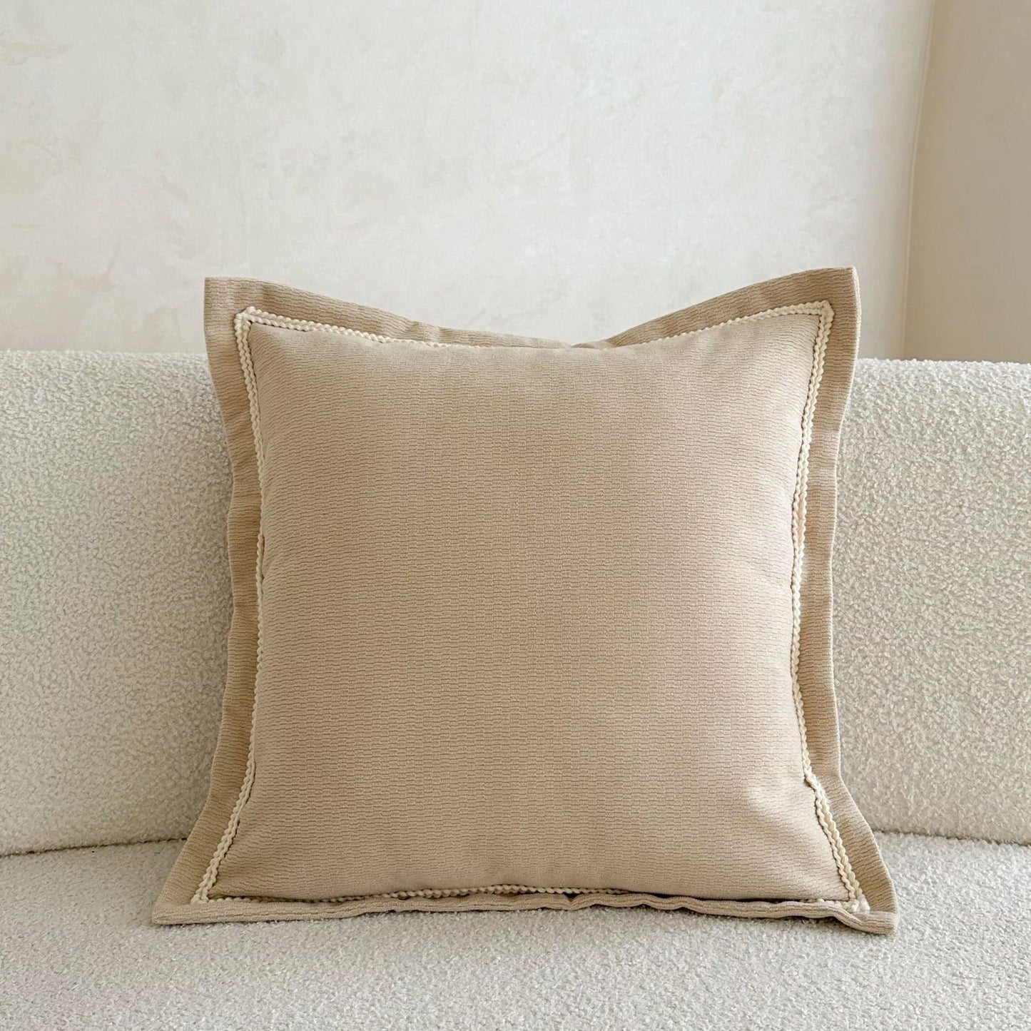 Ribbed Linen Pillow Cover with Embroidered Edges – Stylish Home Decor