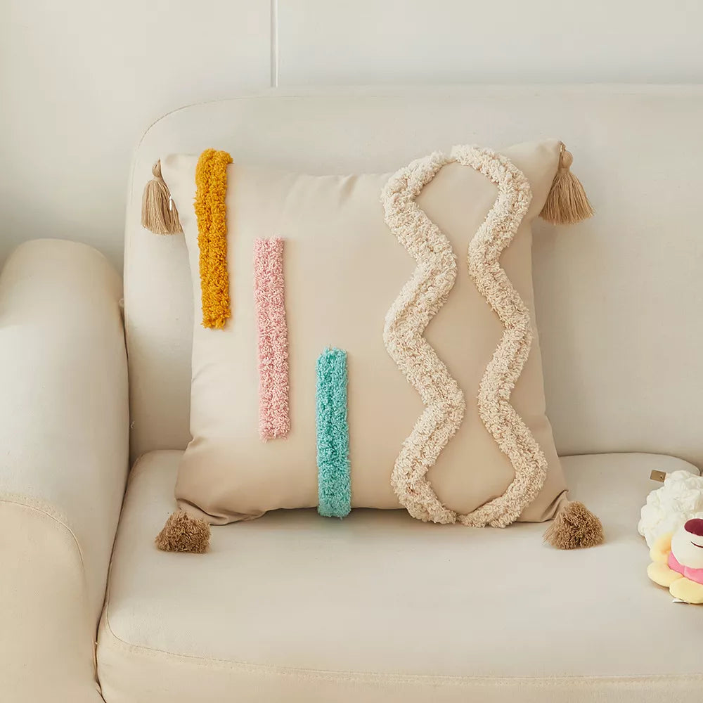 Bohemian Tufted 18x18in Throw Pillow Cover – Removable & Washable