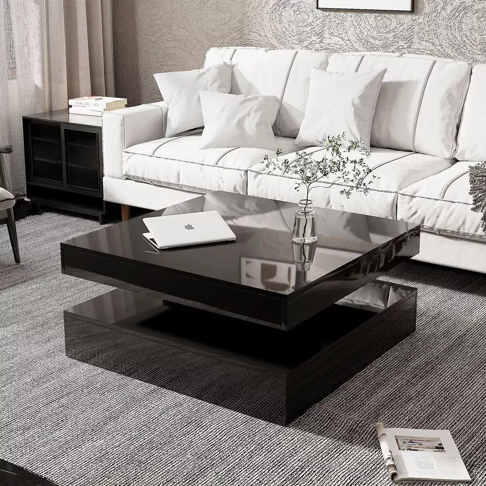 High Gloss Square Coffee Table with LED Lighting – 31.5 Inch