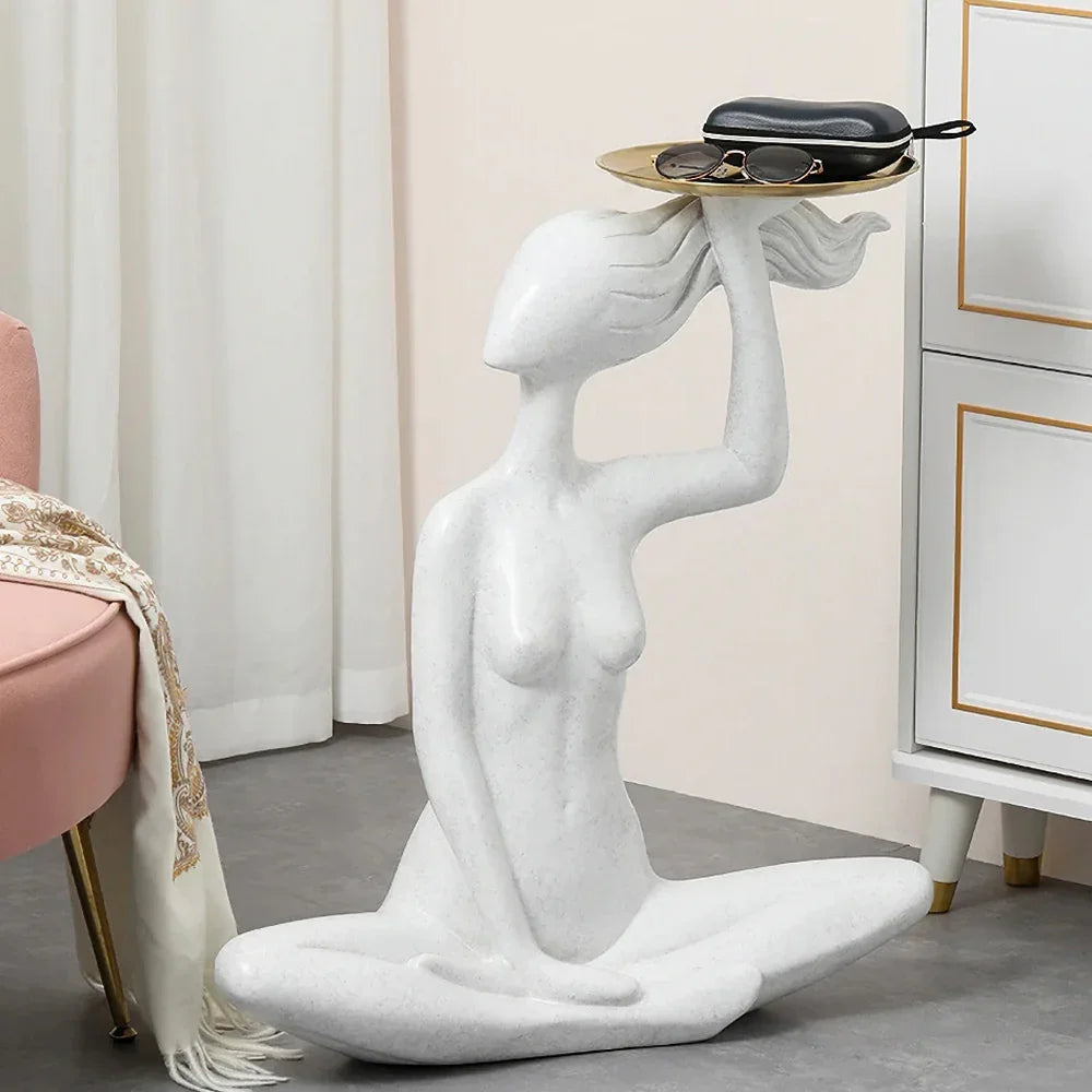 Nordic Woman Tray Sculpture – Artistic Home Decor Accent