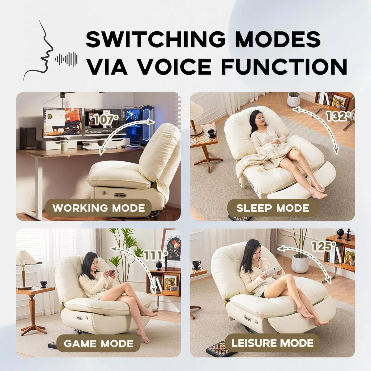 270° Swivel Power Recliner with Voice Control, USB, and Cell Phone Holder - DSARD