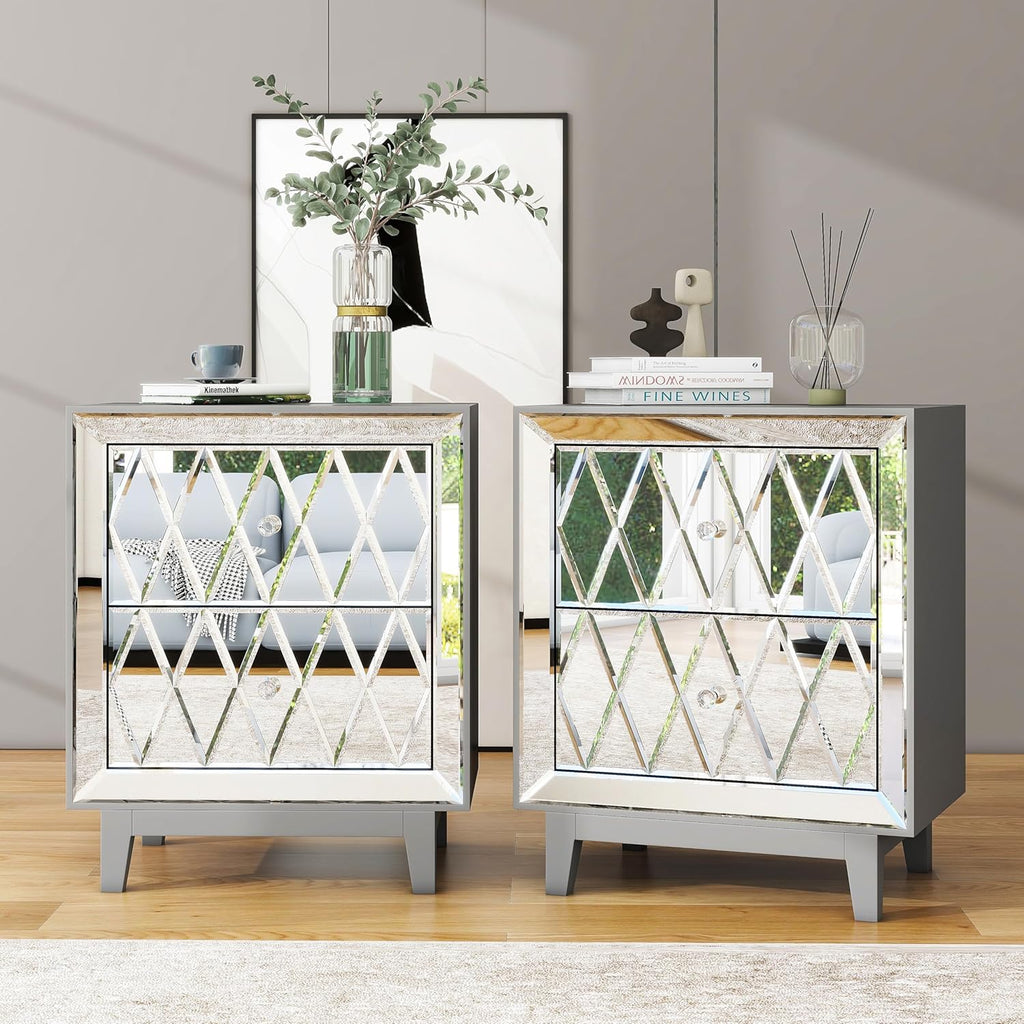 Modern Mirrored Premium Nightstands Set of 2