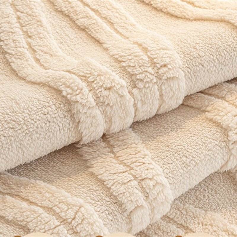 French Striped Plush Winter Sofa Cover – Warm, Non-Slip Couch Cushion Pad
