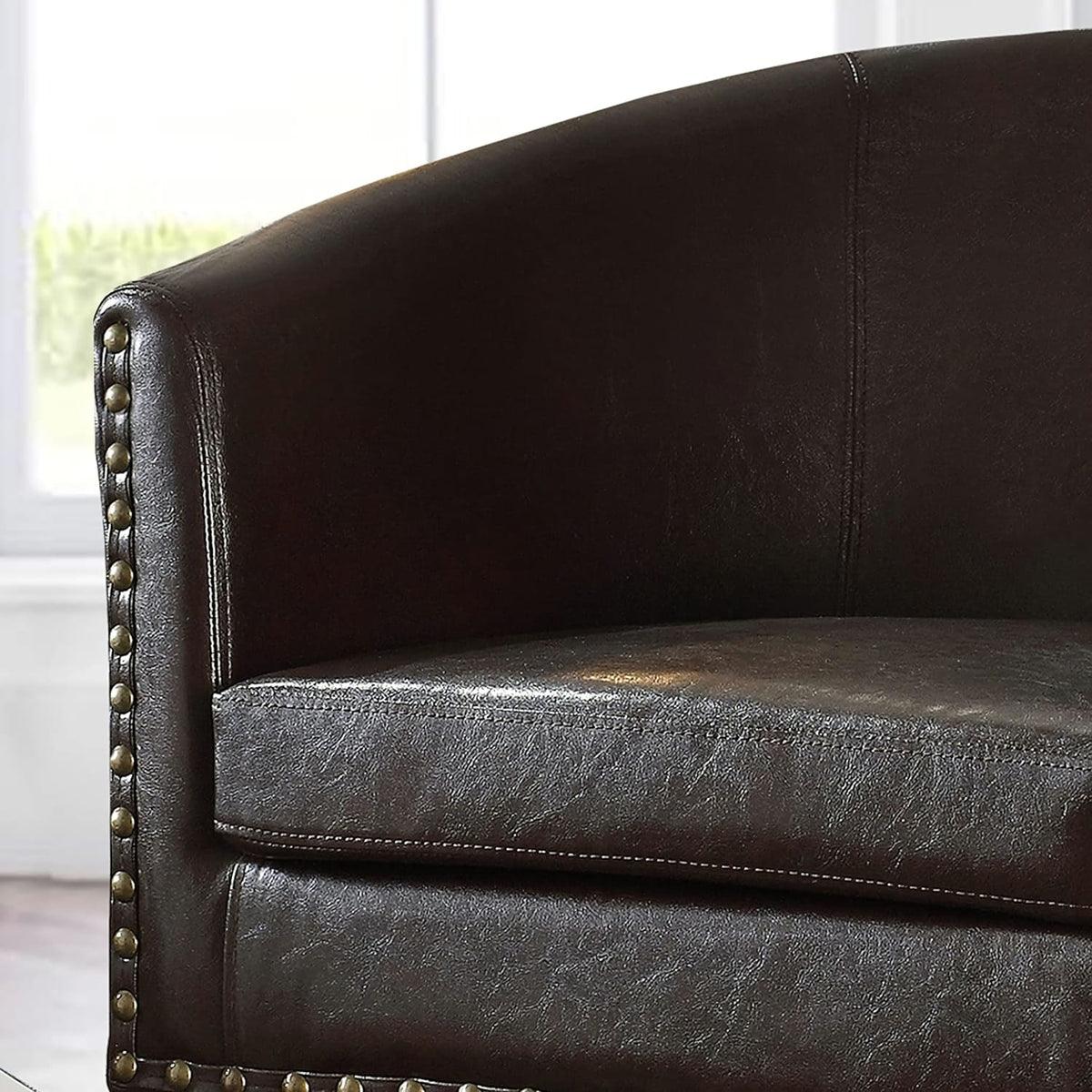 Modern Minimalist Faux Leather Barrel Armchair - DSARD