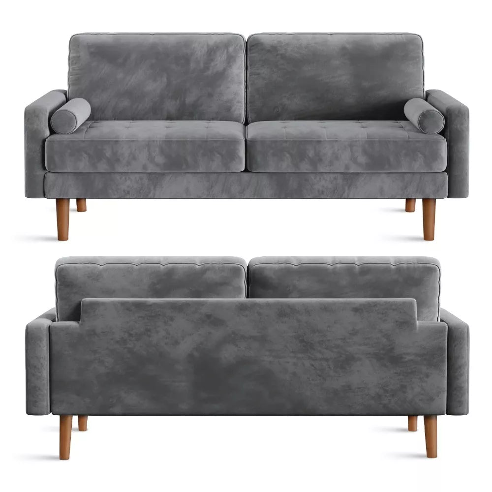 70″ Modern Velvet Love Seat Sofa – 2-Seater Tufted Couch with Pillows - DSARD