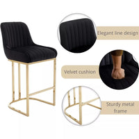 Modern Velvet Bar Stools Set of 4 with Gold Base – Comfortable Counter Height Breakfast Stools - DSARD