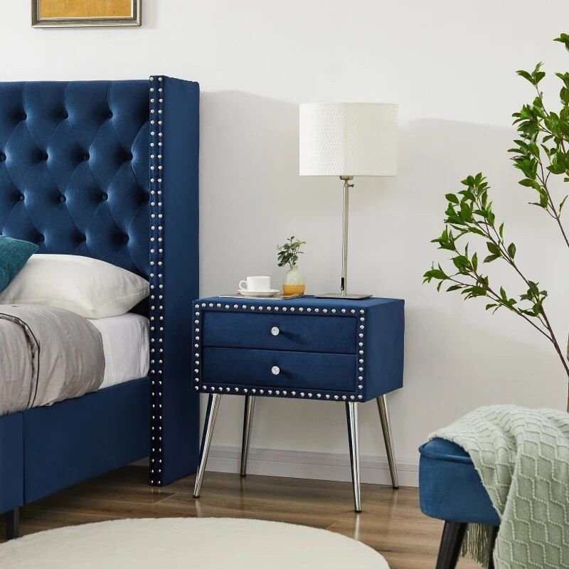 Luxury King-Sized Bed Set with Upholstered Headboard and Matching Nightstands
