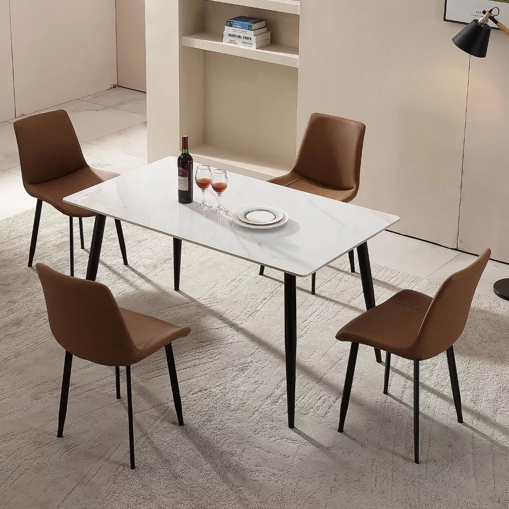 Set of 4 Modern Brown Faux Leather Dining Chairs with Sturdy Metal Legs - DSARD