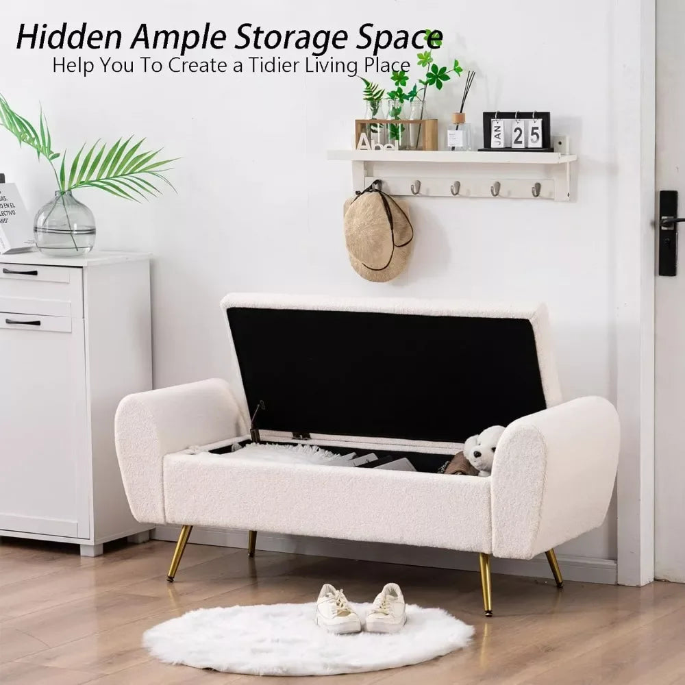 Extra Long Storage Bench with Gold Legs for King Size Bed – Upholstered Ottoman Bench with Arms - DSARD - DSARD