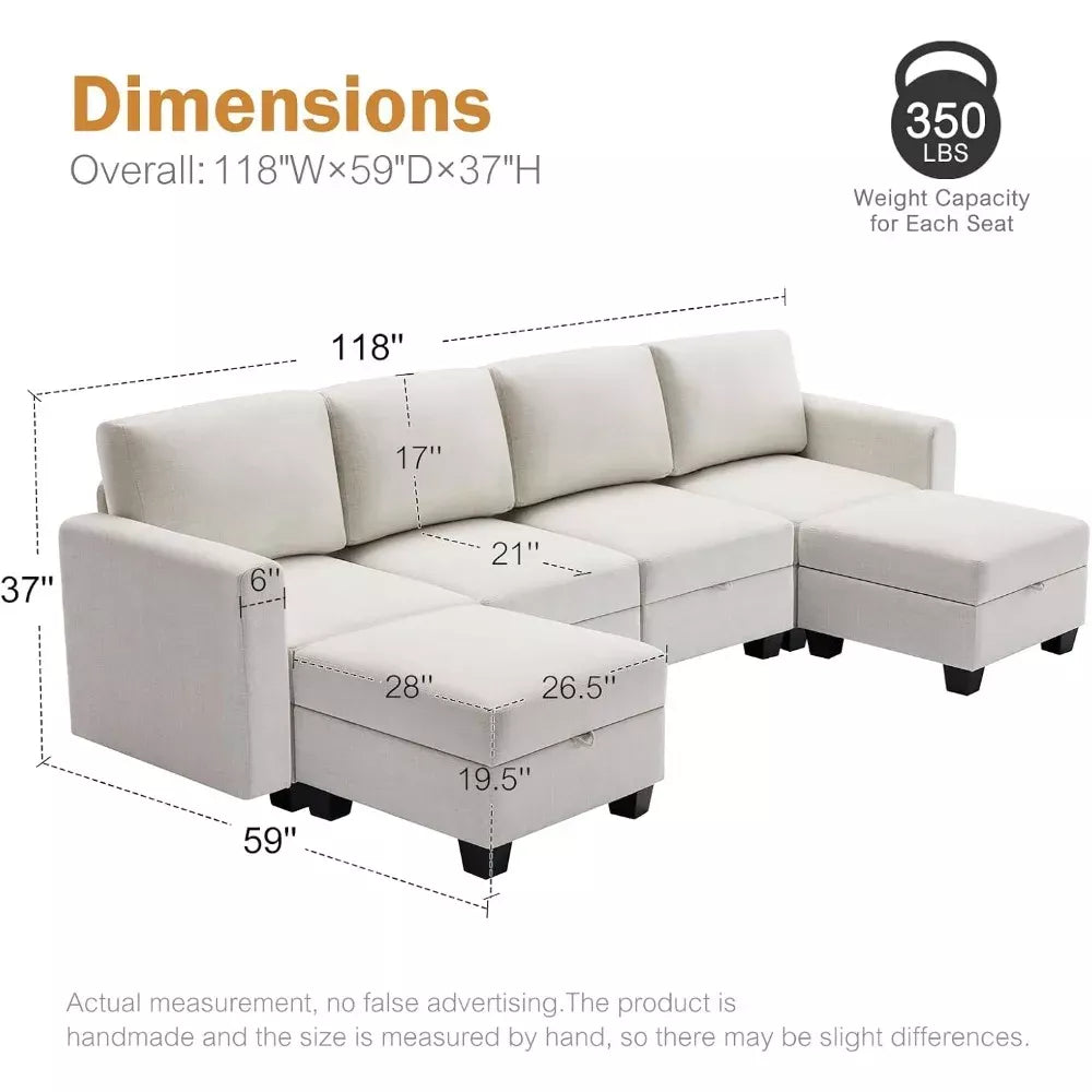 Heavy Duty U-Shaped Modular Sectional Sofa with Storage - DSARD