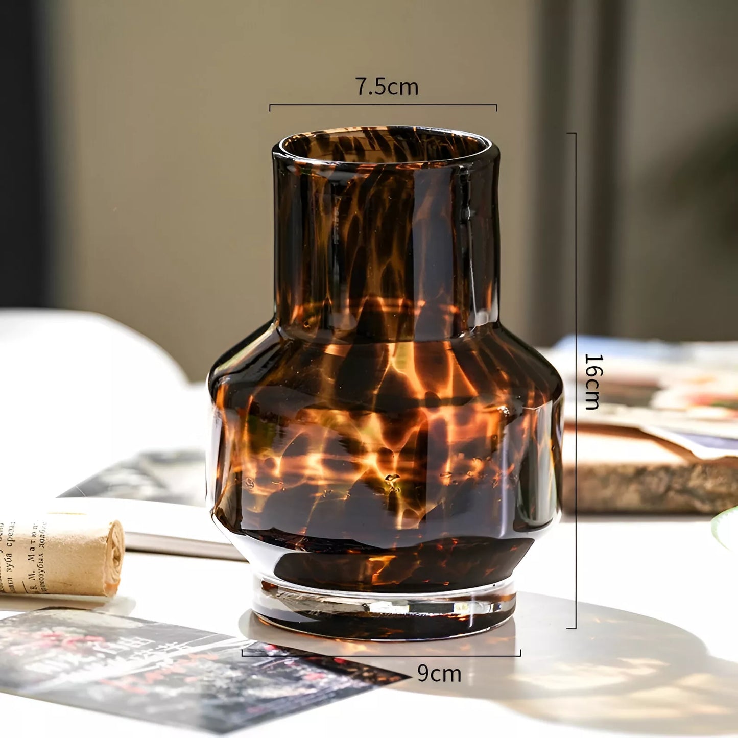 Luxury Leopard Glass Vase – Modern Crystal Tabletop Flower Decoration