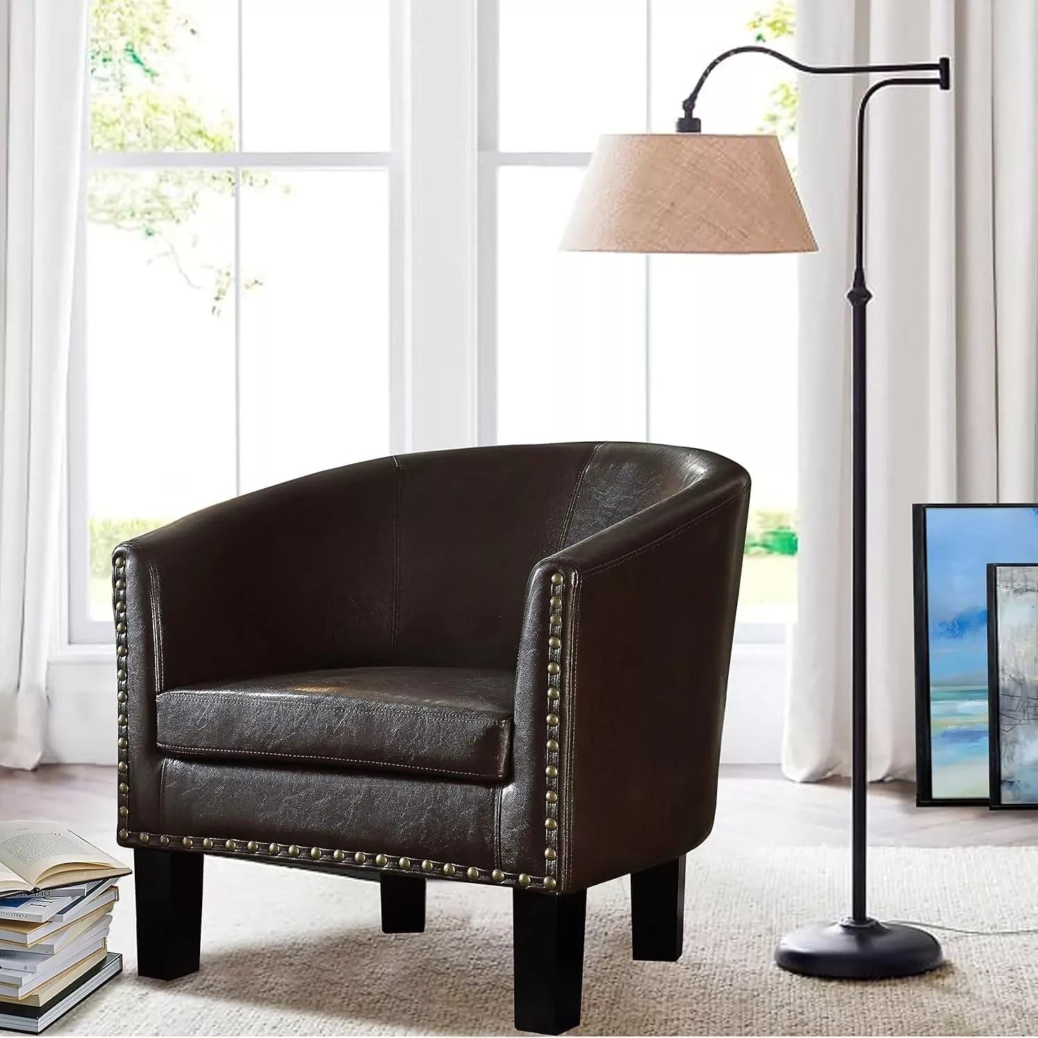 Modern Minimalist Faux Leather Barrel Armchair - DSARD