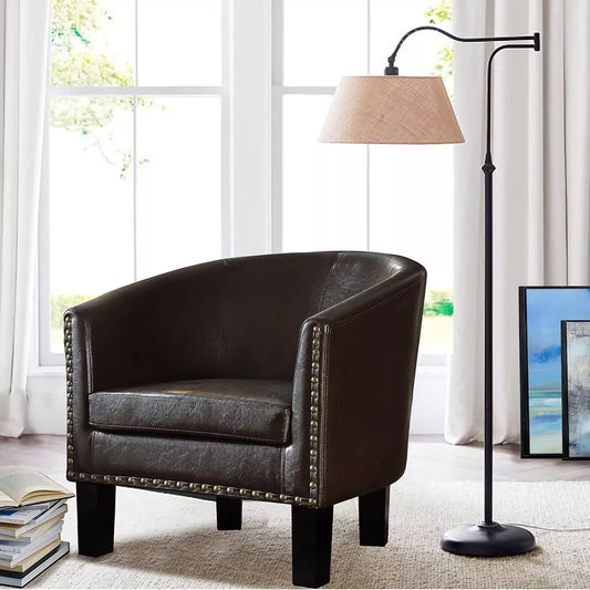 Modern Minimalist Faux Leather Barrel Armchair - DSARD