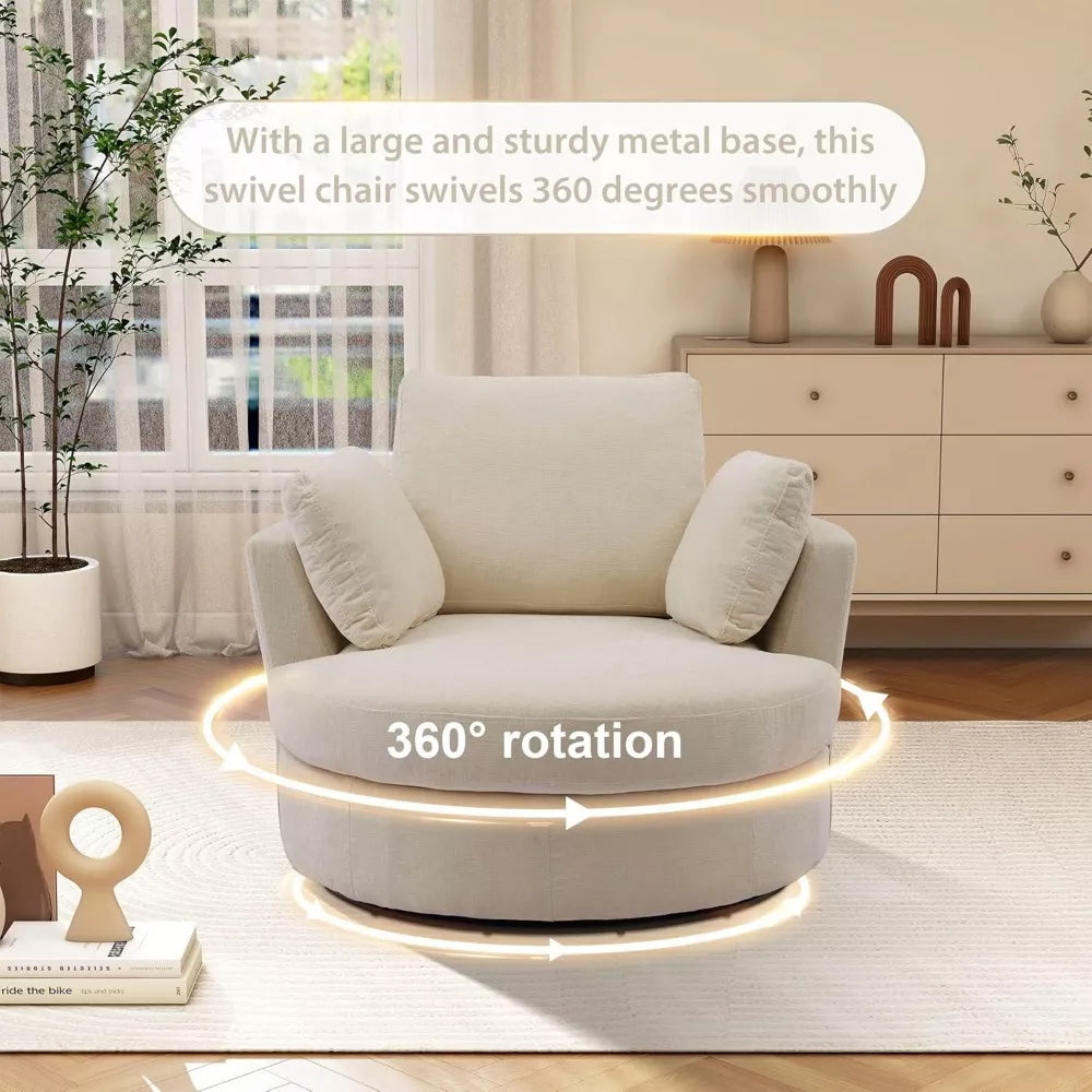 Oversized 360° Swivel Barrel Chair with Storage Ottoman – Modern Living Room Accent - DSARD
