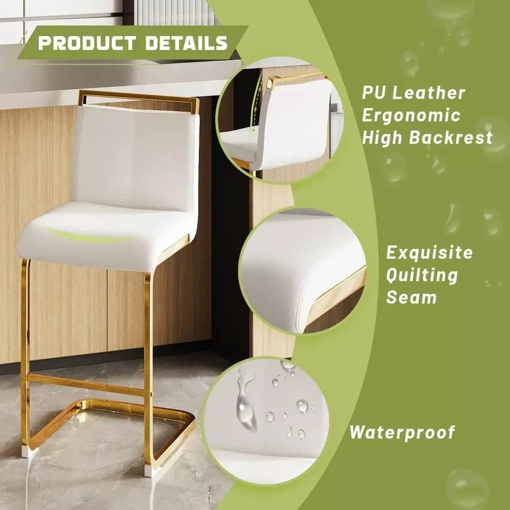 Gold Counter Height Bar Stools Set of 4 with Back, 24″ Kitchen Island Chairs - DSARD