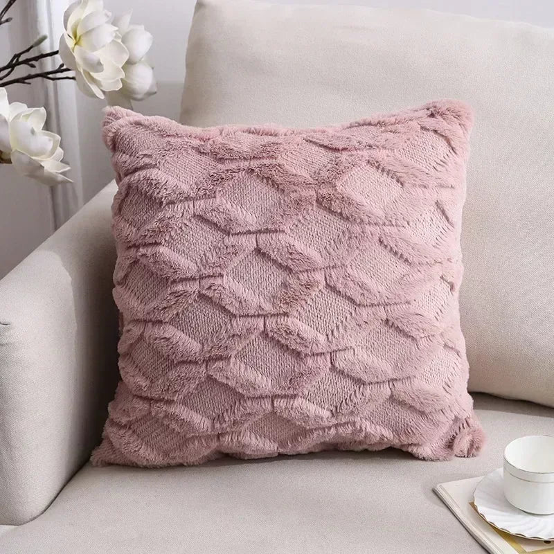 2-Piece Solid Color Plush Pillowcase Set with 3D Wave Pattern – 45x45cm