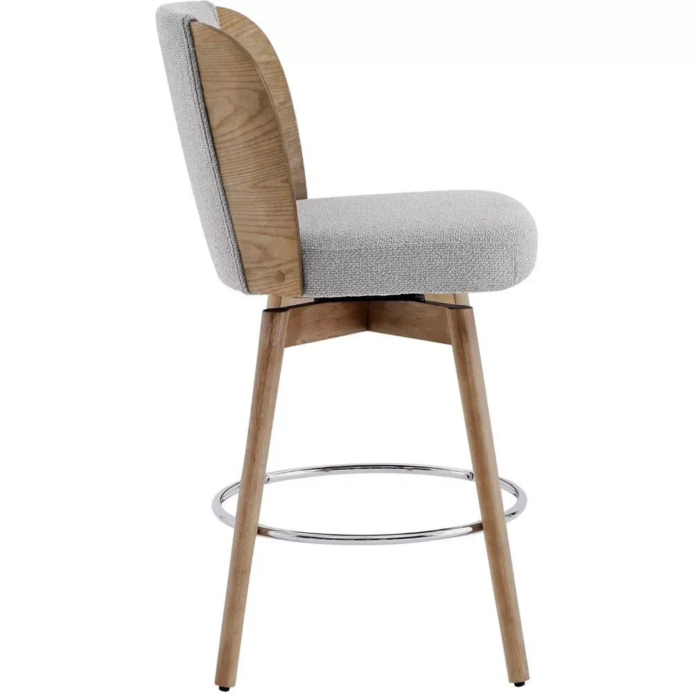 Counter Height Bar Stools Set of 2, 360° Swivel Upholstered with Back, Wood Legs - DSARD - DSARD