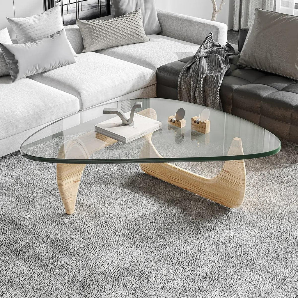 Mid-Century Glass Triangle Coffee Table – Modern Living Room