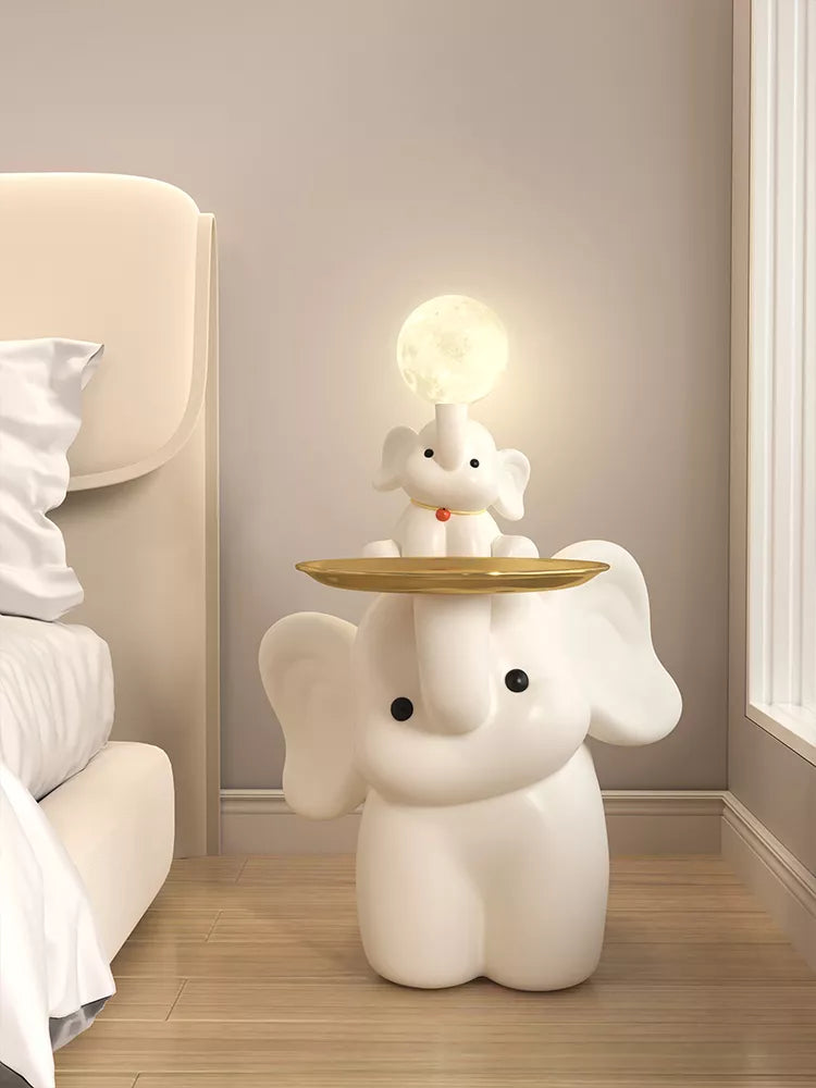 Parent-Child Elephant Statue Tray Storage Rack with Night Light