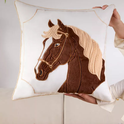 Gold Black Horse Embroidery Cushion Cover – Luxury Square Decorative Pillow for Sofa & Chair