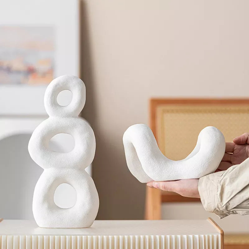 Ceramic Abstract Curved Pipe Figurine – Modern Geometric Home Décor - DSARD