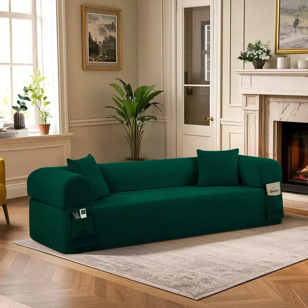 Modular 3-Seater Velvet Sectional Sofa in Green Corduroy for Living Spaces - DSARD