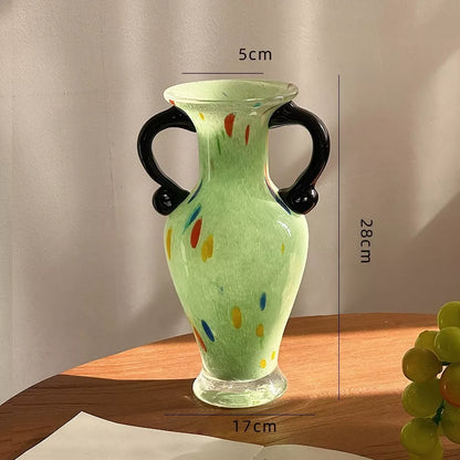 Retro Green Glass Flower Vase – Elegant French Style Home Décor Accent