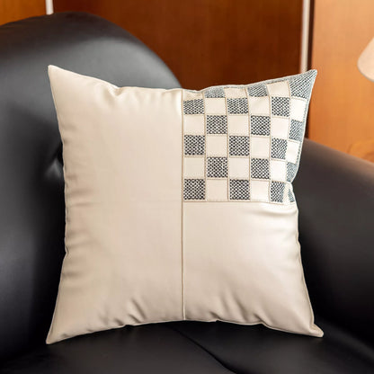 Luxury 18x18in Small Grid Throw Pillow Cover – French Stamped Decorative Cushion