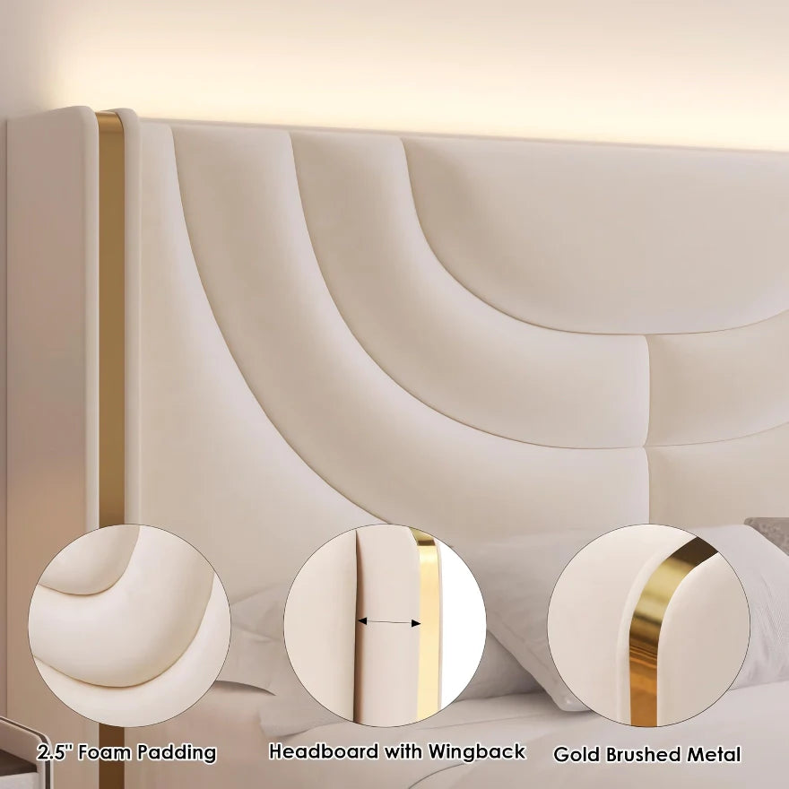 LED Bed Frame with Storage Drawers and Solid Wood Support - DSARD