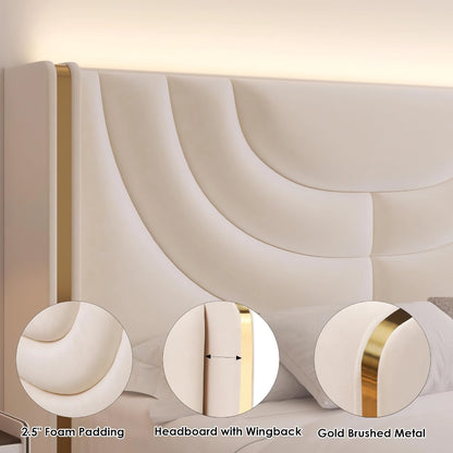 LED Bed Frame with Storage Drawers and Solid Wood Support - DSARD