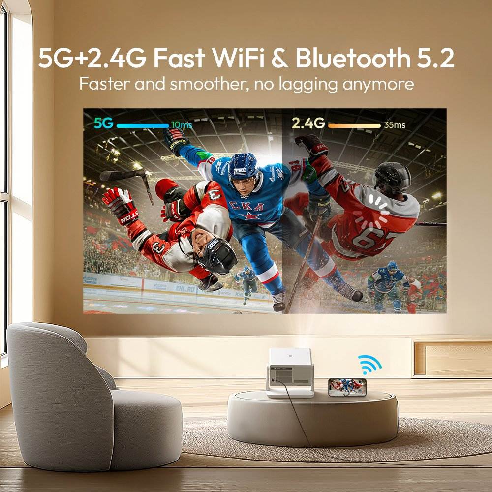 Full HD 1080P Smart Autofocus Projector with 4K Support & WiFi 6