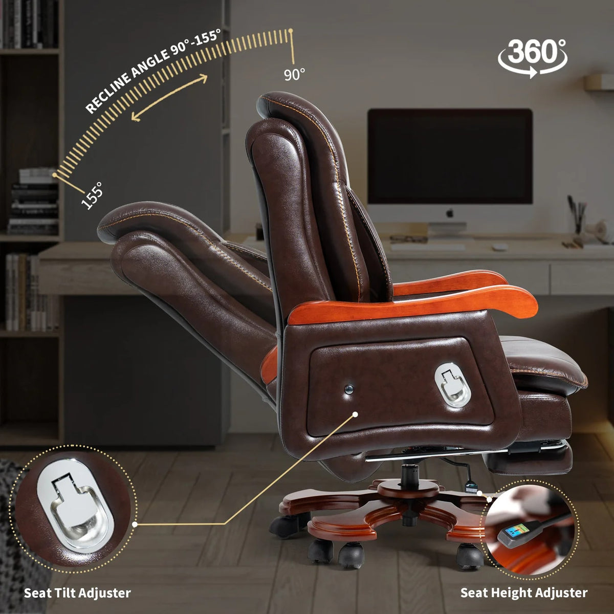 Luxury Ergonomic Swivel Office Chair with Armrests and Rollers - DSARD